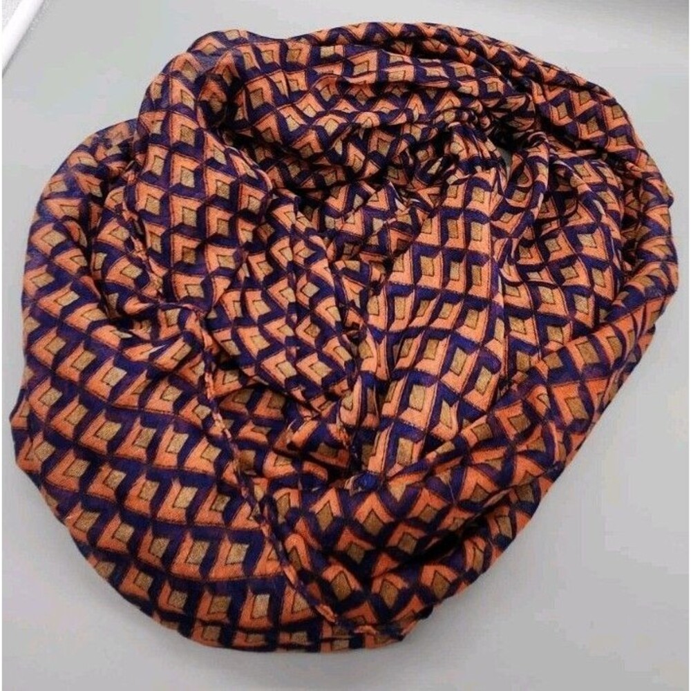 Papillon Infinity Loop Scarf Geometric Orange Blue Lightweight Diamond Pattern